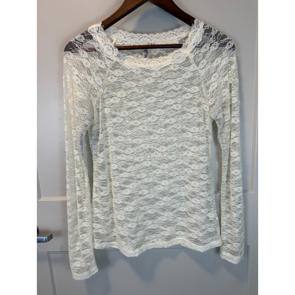 MUDD All Over Lace Long Sleeve Top Size L Cream Ivory Y2K Boho Cottagecore Layer